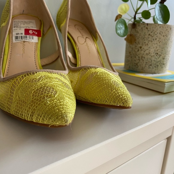 Neon Yellow Lace and Mesh Heels by Jessica Simpson - Picture 3 of 8